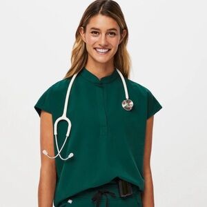 FIGS Rafaela top in a forest green color